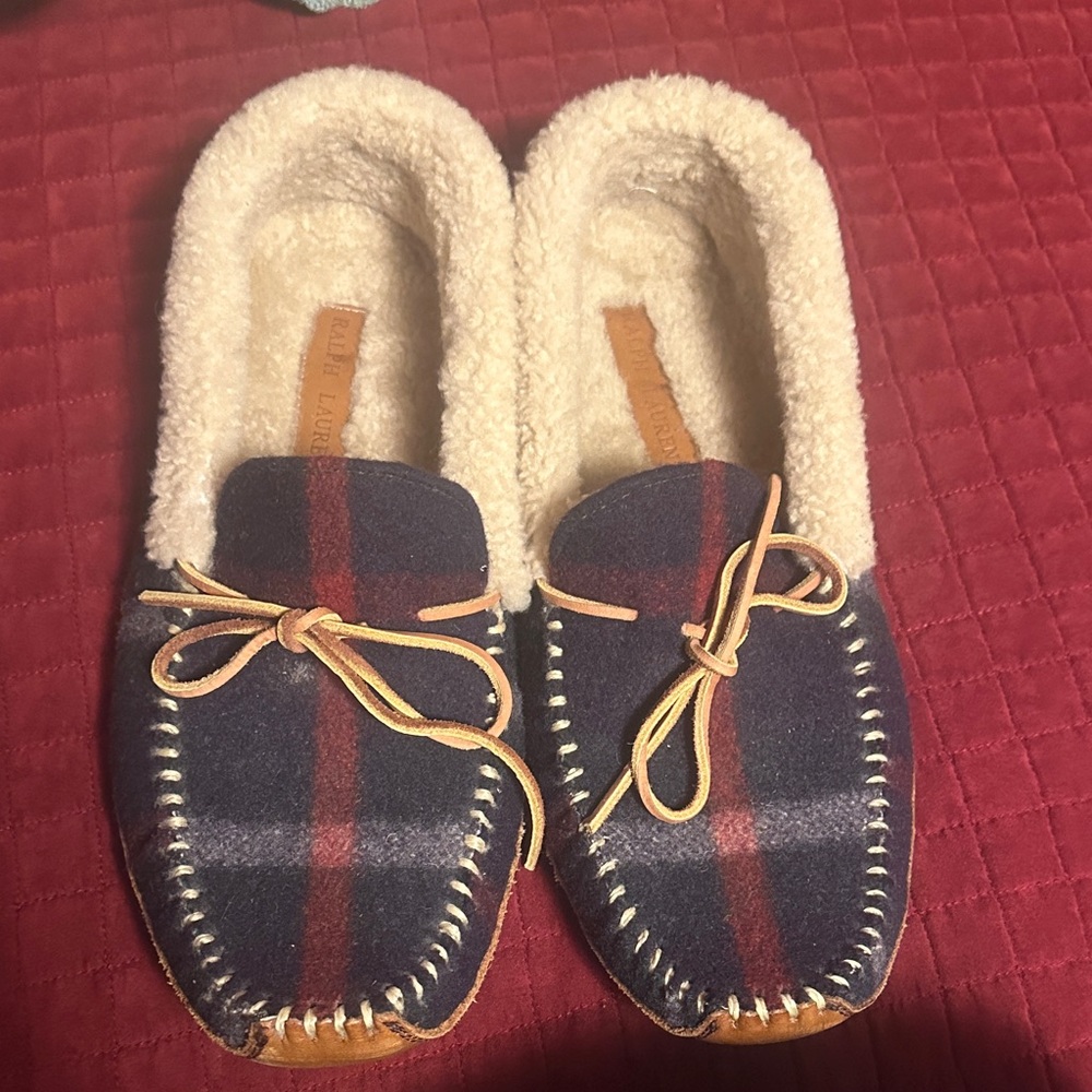 Ralph Lauren Cream natural shearling lamb trim  Slippers